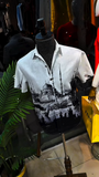 Black Cityscape Print Short-Sleeve Set