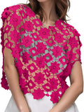 Hollow Out Floral Lace Cropped Blouse