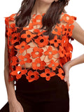 Hollow Out Floral Lace Cropped Blouse